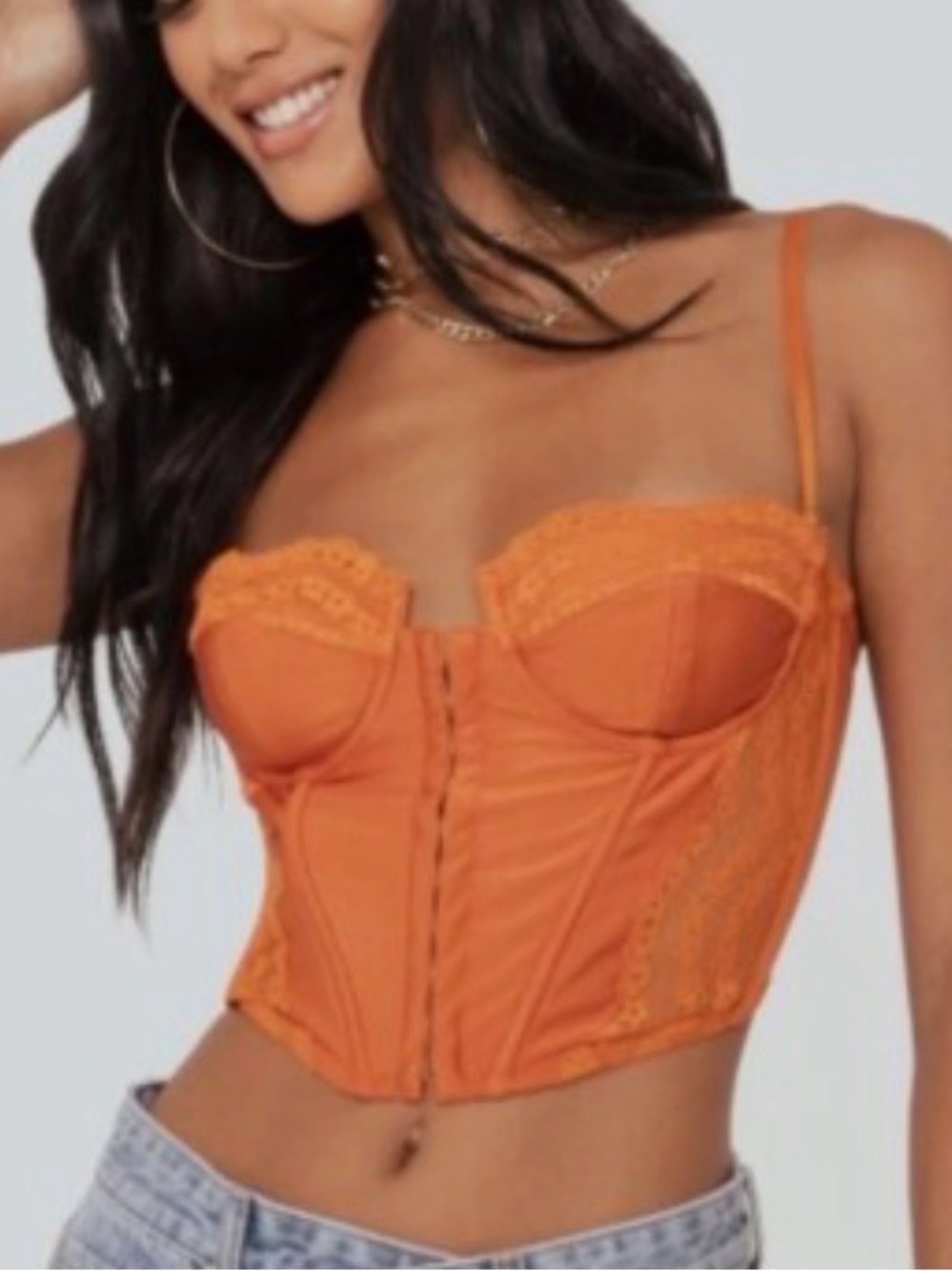 Edikted Orange Lace Trim Corset Crop Top